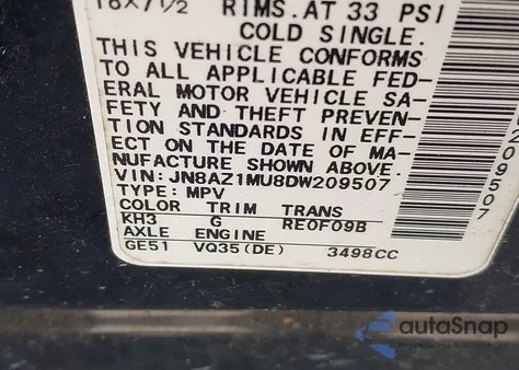 2013 Nissan Murano S from USA, damaged, VIN JN8AZ1MU8DW209507